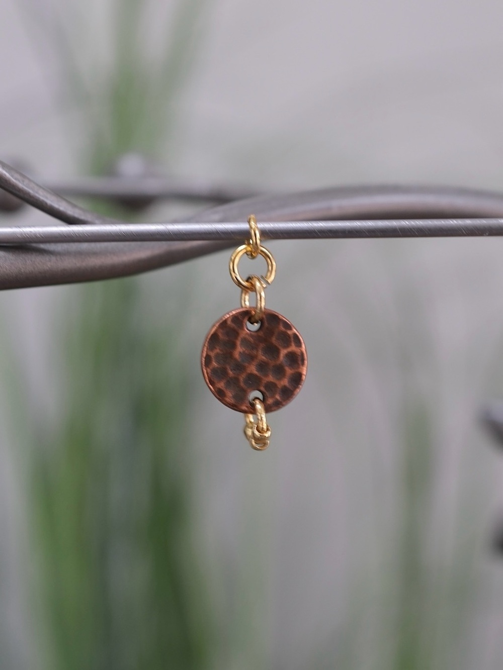Handmade Textured Mixed Metal Round Pendant Charm